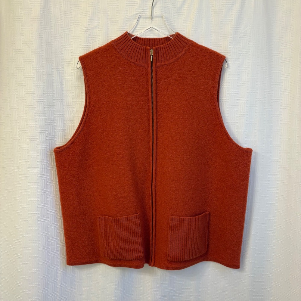 Karen Scott II‎ Womens 2X Burnt Orange 100% Wool Full Zip Mock Neck Sweater Vest